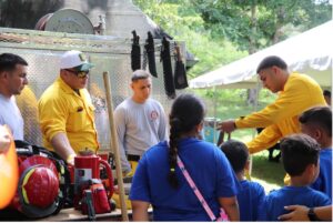 Firefighters gave talks and demonstrations about fire prevention and safety to school children who attended the event.